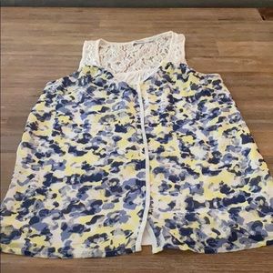 Printed Chiffon front, knit back tank top